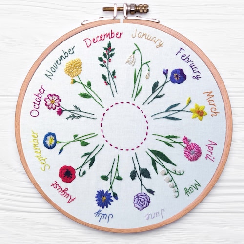 Year of Flowers Hand Embroidery Pattern Design Pdf Embroidery Etsy