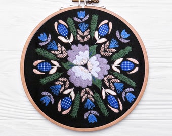 Hand embroidery pattern, Twilight Flowers, PDF Pattern , Flower Embroidery Pattern, nature embroidery, modern embroidery, winter decor