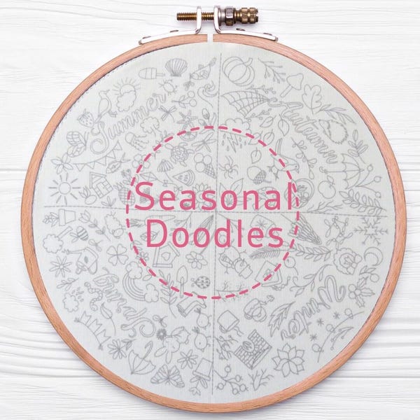 Seasonal Doodles Pre Printed Embroidery Fabric for hand embroidery