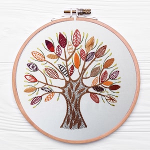 Hand embroidery Tree Stitch Sampler, Pre Printed Fabric PLUS PDF Guide, links to step by step blog tutorials for the different stitches