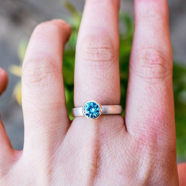 Swiss Blue Zircon Ring, Zircon Silver Ring, December Birthstone Ring, Christmas Gift