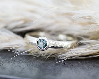 Blue Topaz Ring, Topaz Silver Ring, Topaz Stacking Ring, December Birthstone Ring, Birthday Gift For Her