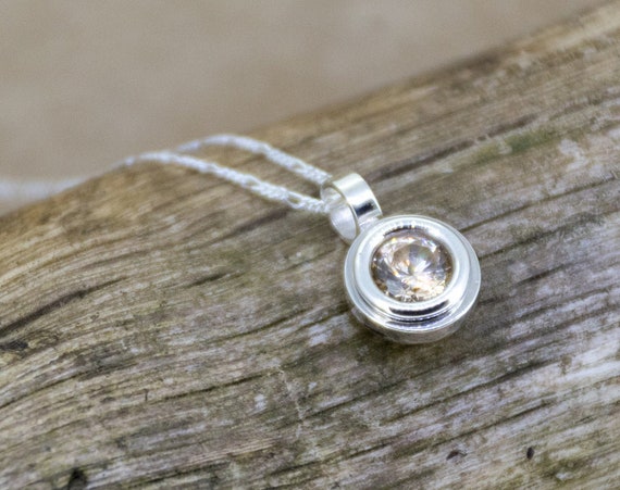 Yellow Zircon Necklace | Small Round Pendant | Christmas Gift Necklace
