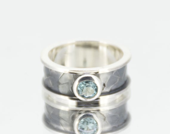 Sky Blue Topaz Ring | Hammered Silver Ring | Oxidized Silver Ring | December Birthstone