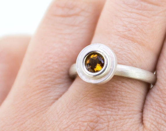 Yellow Citrine Silver Engagement Ring | November Birthstone Silver Ring