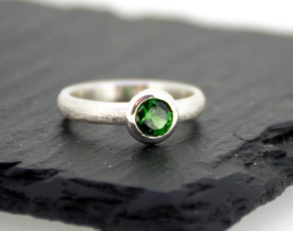 Green Zircon Silver Ring | Zircon Engagement Ring | December Birthstone Ring