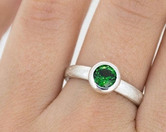 Green Zircon Silver Ring | Zircon Engagement Ring | December Birthstone Ring