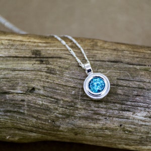 Blue Zircon Necklace, Blue Silver Pendant, Christmas Gift, Gift For Wife, December Birthstone Necklace