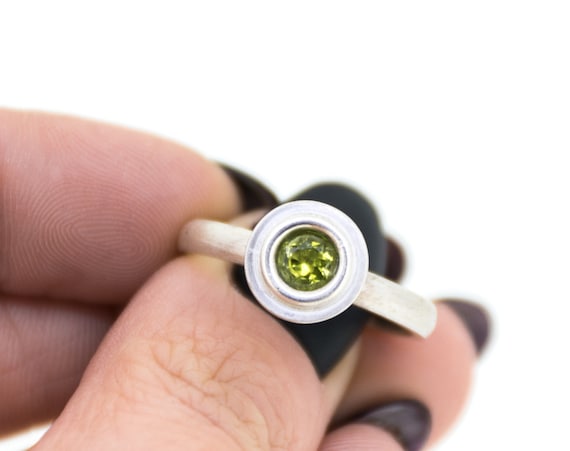 Green Peridot Silver Engagement Ring | August Birthstone Silver Ring