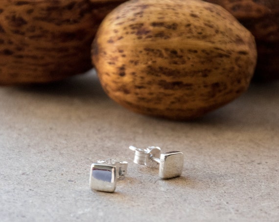 Simple Sterling Silver Stud Earrings, Tiny Stud Earrings Made From Sterling Silver, Handmade Geometric Silver Stud Earrings