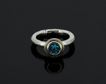 Blue Cubic Zirconia Ring, Silver Ring, Minimalist Ring