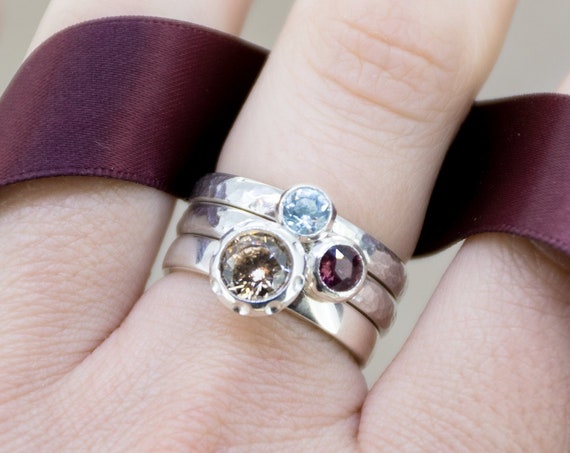 Sterling Silver Stacking Rings Topaz Garnet Zircon