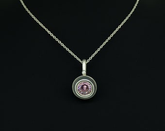 Pink Zircon Round Silver Necklace