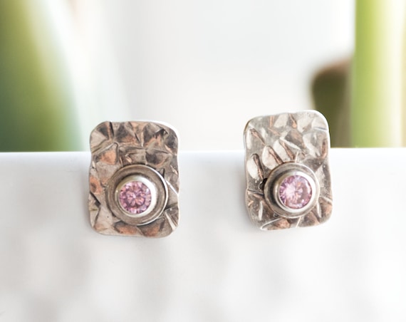 Unique Sterling Silver Pink Zircon Earrings