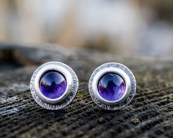 Amethyst Silver Earrings, Purple Stud Earrings, Amethyst Gemstone Earrings, February Birthstone Earrings