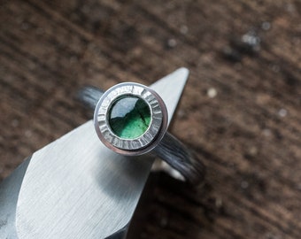 Green Tourmaline Ring, October Birthstone Ring, Green Silver Ring