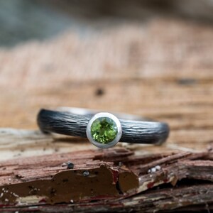 Peridot Silver Ring, Minimalist Peridot Ring, August Birthstone Ring, Silver Stacking Ring