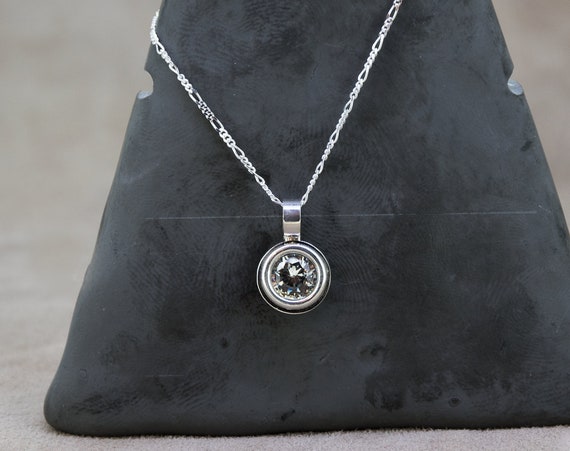 White Zircon Necklace | Small Round Pendant | Christmas Gift Necklace