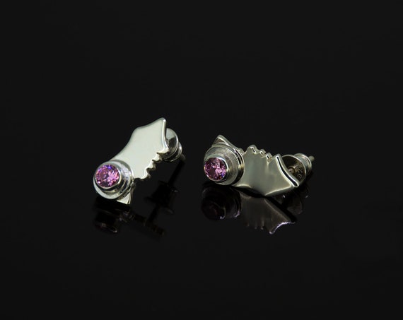 Unique Little Sterling Silver Pink Zircon Studs