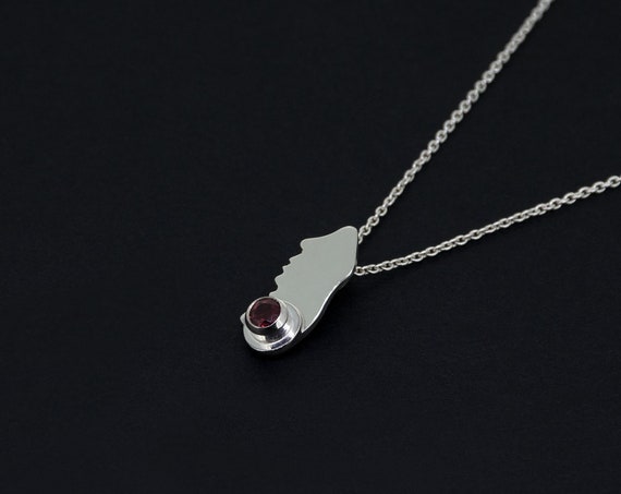 Minimalist Red Garnet Silver Pendant