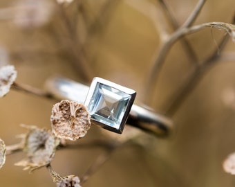 Aquamarine Sterling Silver Ring, March Birthstone Ring, Aquamarine Engagement Ring