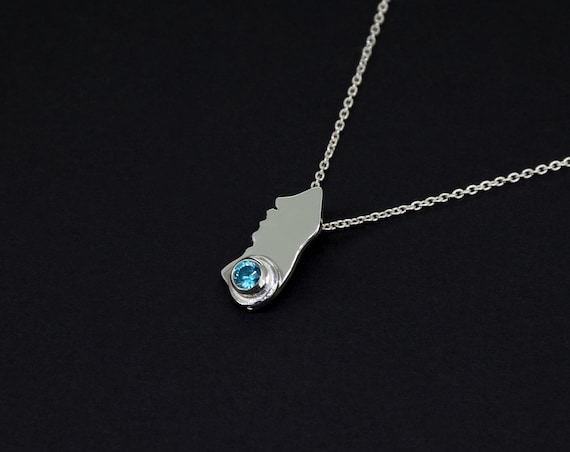 Minimalist Blue Zircon Silver Pendant