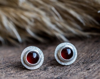 Garnet Earrings, January Birthstone Earrings, Birthday Gift For Her, Garnet Jewellery, Silver Stud Earrings