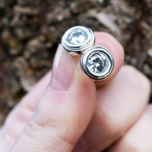 White Silver Earrings, Round Stud Earrings