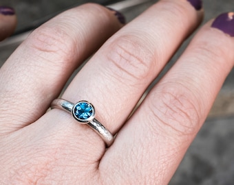 Topaz Silver Ring, London Blue Topaz Ring, December Birthstone Ring, Gift For Wife, Christmas Gift, Anniversary Gift