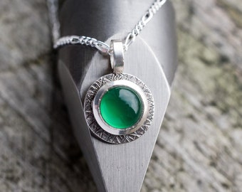 Green Onyx Pendant, Onyx Silver Pendant, May Birthstone Pendant