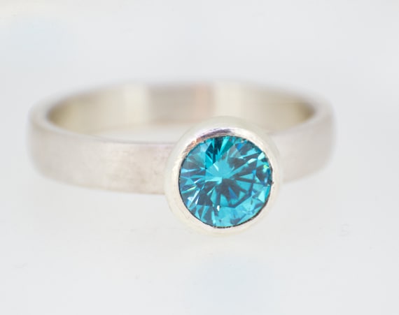 Swiss Blue Zircon Silver Ring | Zircon Engagement Ring |