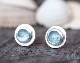 Light Blue Aquamarine Earrings, Aqua blue Silver Earrings, Blue Gem Stud Earrings, March Birthstone Earrings