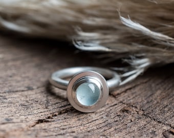 Aquamarine Ring, March Birthstone Ring, Aqua Silver Ring