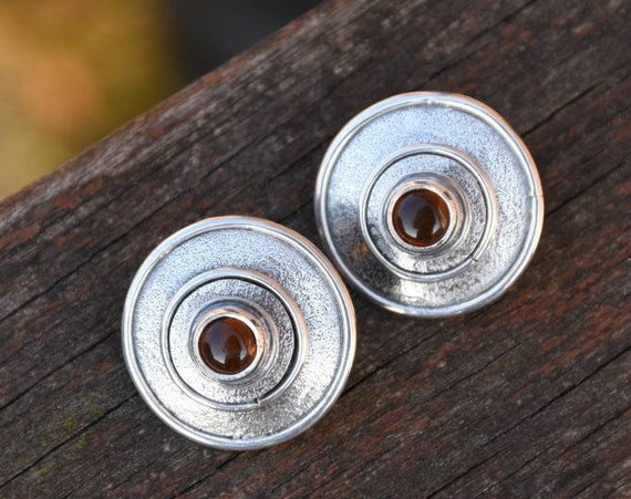 Amber Silver Earrings, Round Amber Studs, Amber Stud Earrings, Pagan Style Earrings