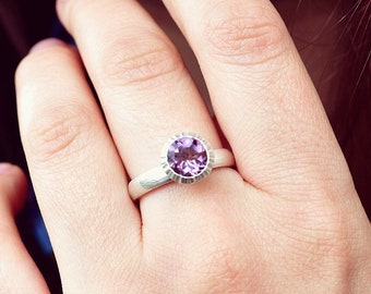 Amethyst Engagement Ring, Silver Amethyst Ring, Amethyst Stone Ring, February Birthstone Ring