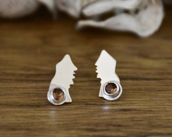 Abstract Silver Earrings | Face Earrings | Miniature Earrings | Andalusite