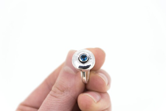 London Blue Topaz Ring, Flower Silver Ring, Textured Silver Ring