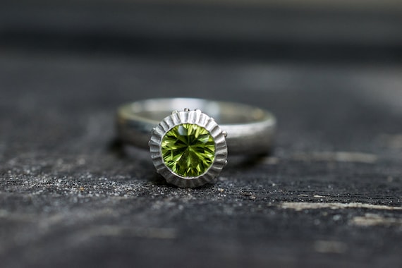 Peridot Engagement Ring, Silver Peridot Ring, August Birthstone Ring