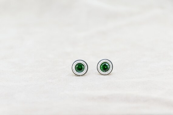 Boucles D'Oreilles Puce En Argent 925 - Zircon Cubique Vert Émeraude - Neuf Sans Emballage