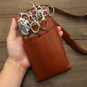 Custodia per forbici in vera pelle, borsa per forbici da barbiere, marsupio in pelle, custodia per forbici da parrucchiere, strumenti per tagliare i capelli, forbici, pettine, regalo