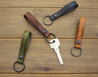 Personalized Leather Keychain,Handmade Leather Keyring,Custom Stamped Initial Keychain,Gift for Her Him,Leather Key Chain Anniversary Gift