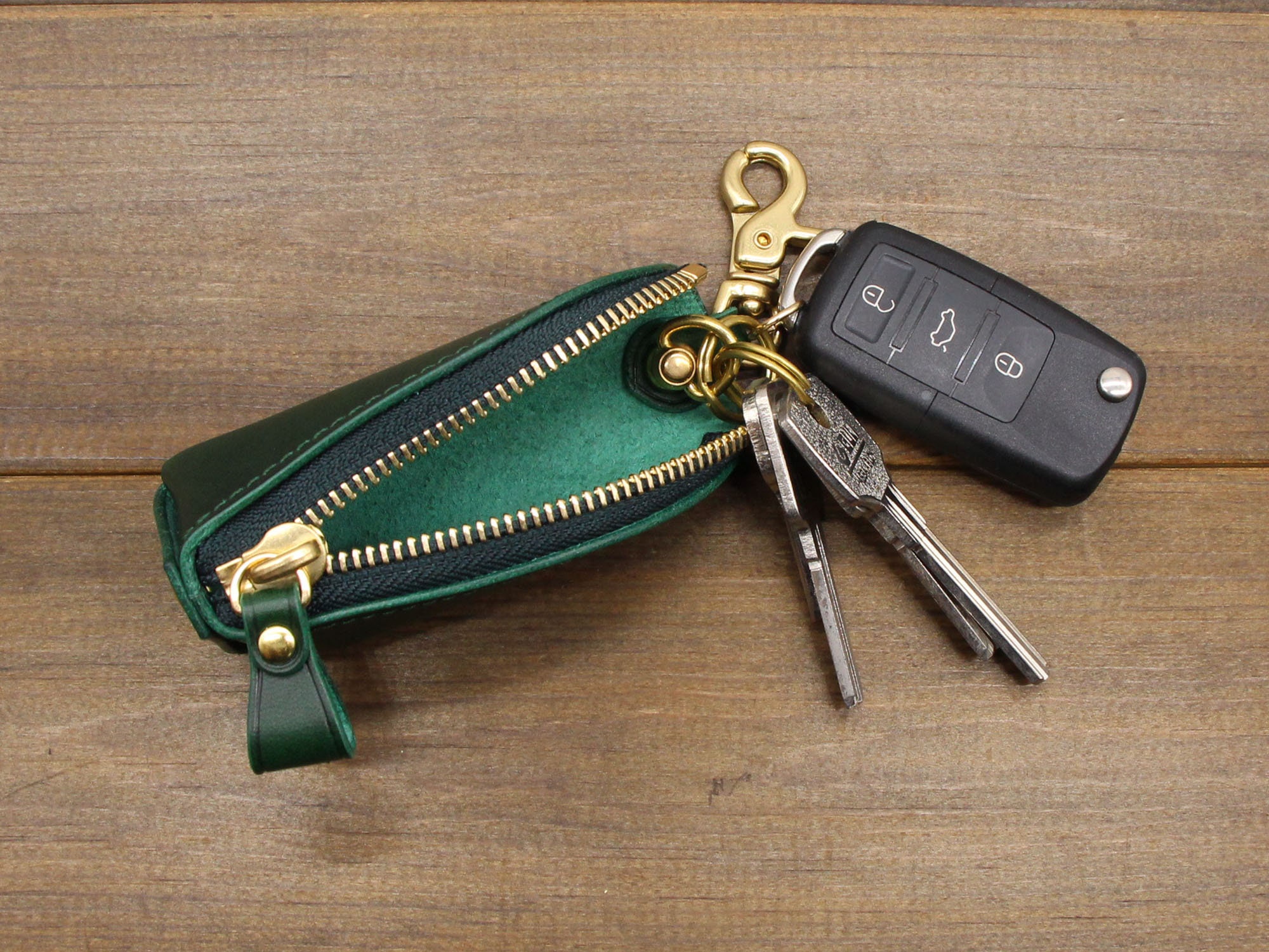 Genuine Leather Car Key Holder Zipper Keychain