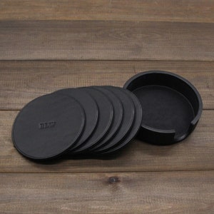 Leather Coasters Set of 6 Custom Coasters Personalized Coasters Leather Coaster Set 3rd Anniversary Gift Custom Kitchen Accessories
