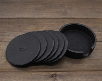 Leather Coasters Set of 6 Custom Coasters Personalized Coasters Leather Coaster Set 3rd Anniversary Gift Custom Kitchen Accessories