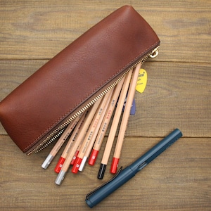 Hand Crafted Top Grain Leather Zip Pencil Case,Italian Leather Pen pouch ,Leather Zip Pen Case,Stationery Organizer,Pencil Holder,Makeup Bag