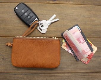 Personalized Leather Keychain Pouch,Leather Coin Pouch,Coin Purse,Zippered Coin Case,Leather Women Wallet, Leather Key Case,Gift Ideas
