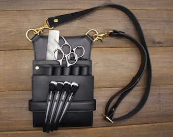 Bolso de cadera de tijeras de cuero artesanal, bolso de cadera de tijeras de cuero, funda de cintura de barbero, bolsa de cinturón de peluquería, soporte de tijeras, regalo de estilista