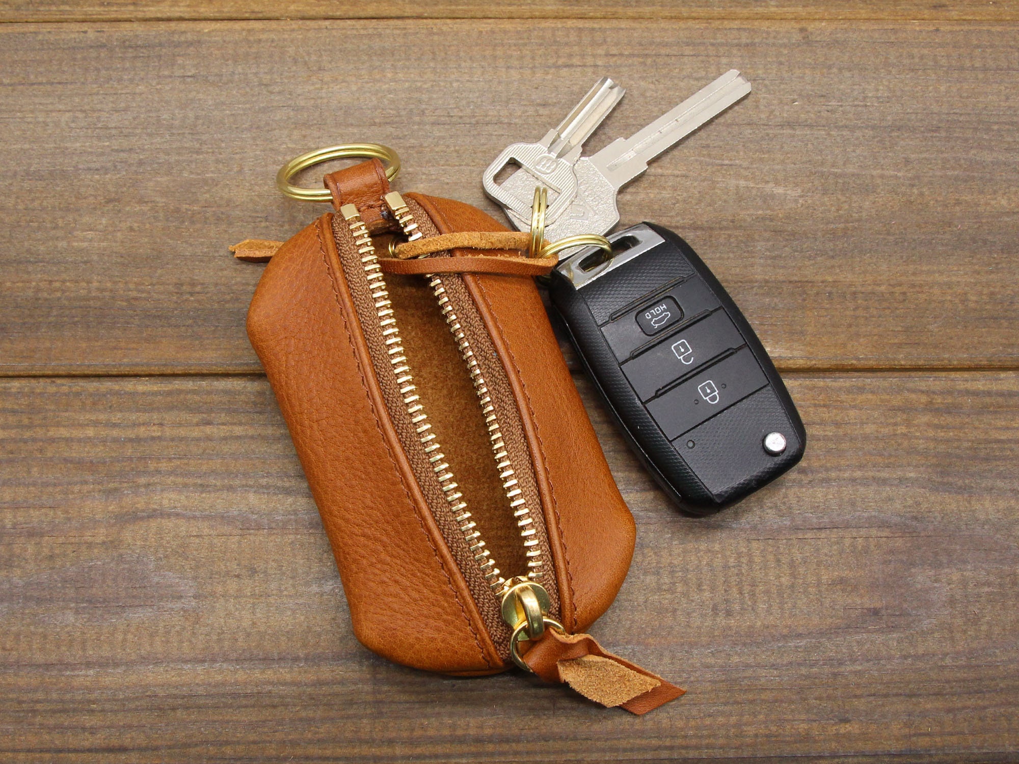 Zipper Key Holder Keychain Bag Custom Genuine Leather Car Key Wallet -  China Key Case and Key Wallet price