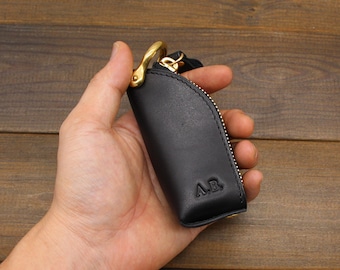 Leather car key holder,Personalized Leather Zipper Car Key Case,Key Bag,handmade key case,Leather Key Pocket,Leather car keychain