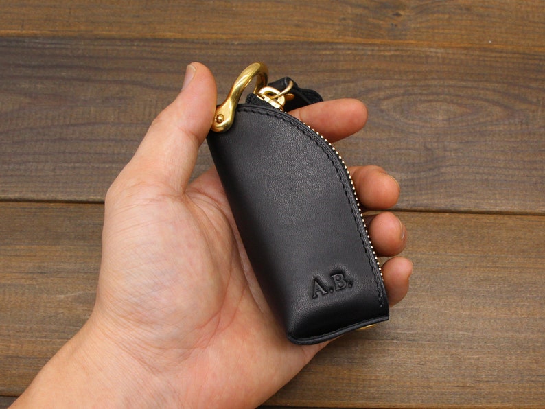 Handmade Leather Zipper Car Key Case,Key Bag,Leather key holder,Leather key pouch,Key Organizer,Leather Key Pocket,Leather car keychain Black